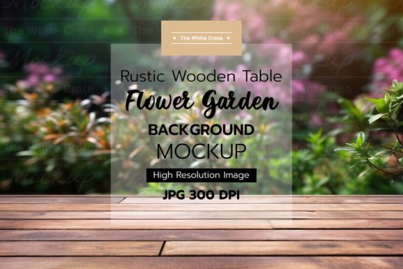 Download Wood Table with Garden Background Mockup - Wood Collection