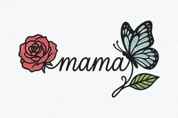 Download Mama Embroidery Design Rose &amp; Butterfly - Mama embroidery design Collection