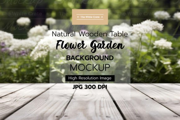 Download Wood Table with Garden Background Mockup - Wood Collection