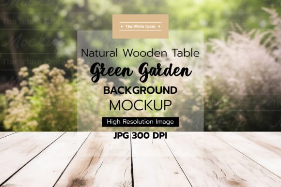 Download Wood Table with Garden Background Mockup - Wood Collection